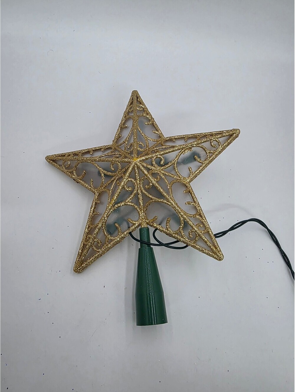 Gold Glitter Star Tree Topper with Green Base
